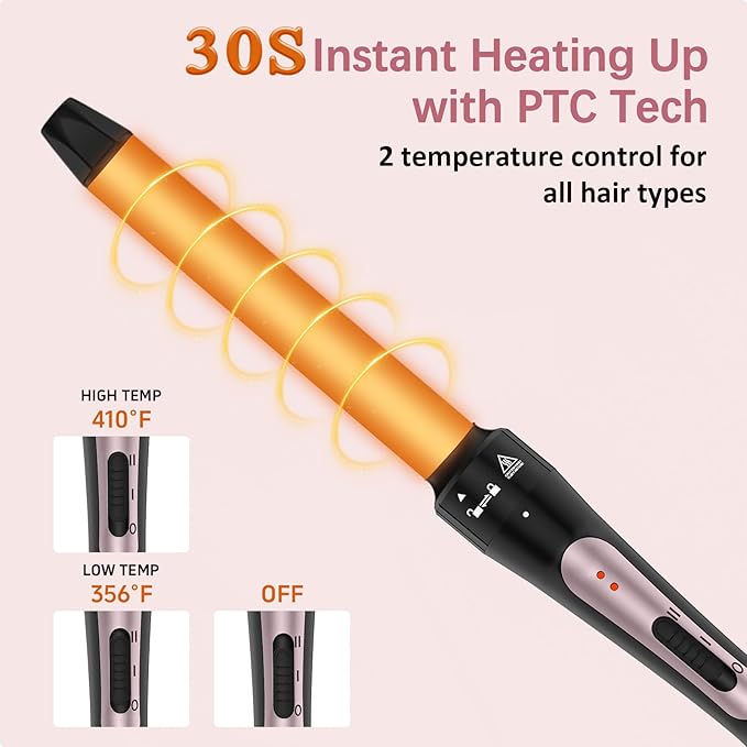 2 in 1 Curling Iron Wand Set - 0.35" & 1" Interchangeable Ceramic Barrels for Tight Curls & Waves, Dual Voltage Fast Heating Hair Wand Curler, Travel-Friendly for Short Long Hair