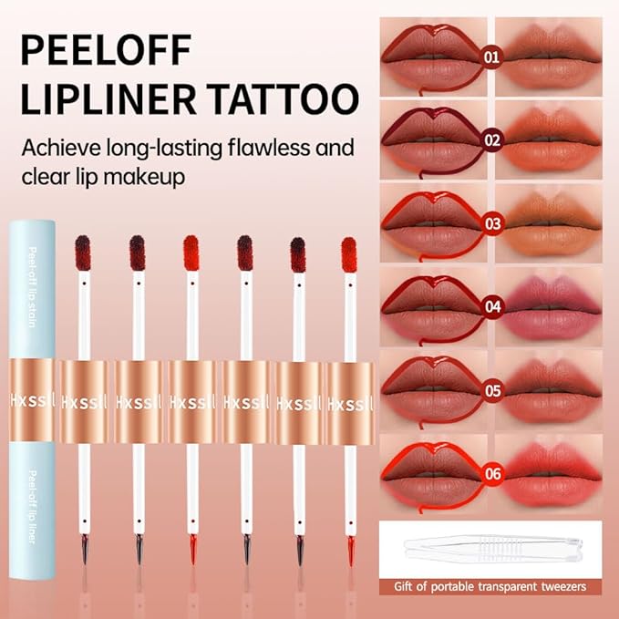 Matte Lip Stain Peel Off Lip line Tattoo, Peel-off Lip Stain Masque - All Day Peel Off Lip Tint，Long Lasting Waterproof Transfer-proof Lip Mask Lip Color Peel Off Lip Gloss,Stay Lip Makeup 05#