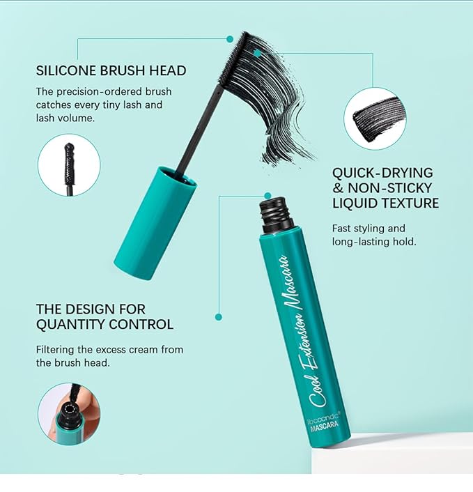 Cool Extension Mascara, Waterproof & Quick-Drying, with Silicone Brush, Long-Lasting No Flaking Natural No Clumping 0.38Oz (Black, 0.38Oz)
