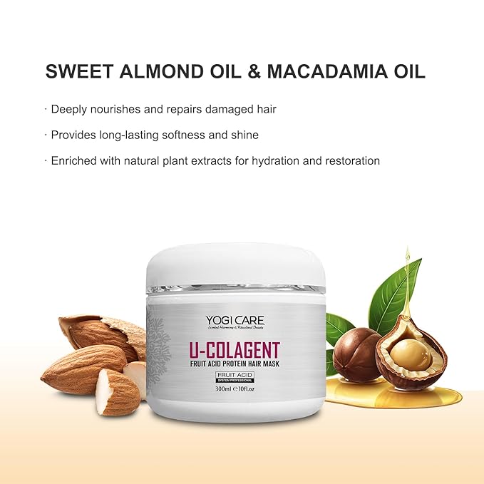 U-COLAGENT Fruit Acid Collagen Protein Hair Mask – Deep Nourishing Treatment for Dry, Damaged Hair – Strengthen, Repair, and Restore – Suitable for All Hair Types 300ml / 10 fl.oz