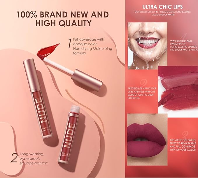 LANGMANNI 6 Matte Lipstick with 6 Lipliners Durable Makeup Set,Long-Lasting Non-Stick Cup Not Fade Waterproof Pigmented Velvet Lipgloss Kit Beauty Cosmetics Makeup Gift for Girls (#A)