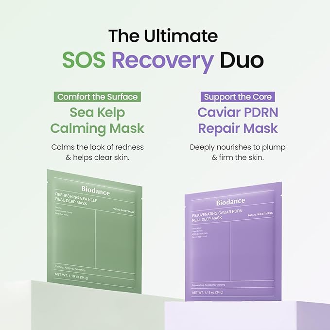BIODANCE Soothing & Renewal Duo: Sea Kelp & Caviar PDRN Real Deep Overnight Gel Mask for Glass Skin, Korean Skin Care, Gifts for women, Skin Care Set