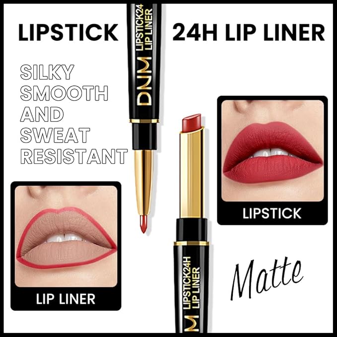 BINGBRUSH 3Pcs Double Ended Light Red Purple Matte Lip Liner and Lipstick Makeup Combo Set for Women,Lipliner 24 Hours Original Waterproof Long Lasting Lip Stains Pencil Kit Set