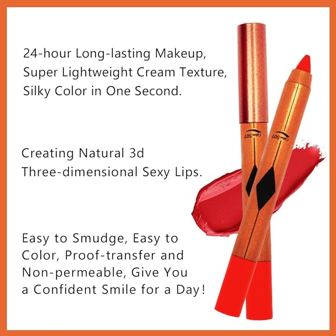 Orange Red Matte Lipstick Pencil for Women Lip Liner and Lip Stain, Long Lasting Waterproof labiales mate 24 horas, originales pintalabios permanente 24 horas with Sharpener Easy to Apply Shade 507