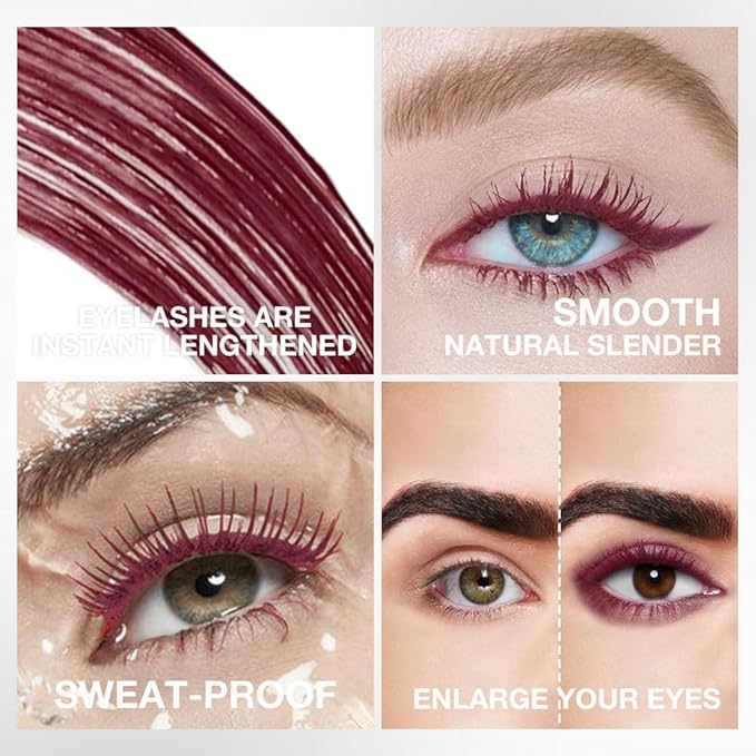 Burgurdy Eye lash Mascara Long lasting Red Brown Mascara Charming Voluminous Cruelty Free Vegan Deep Red Eye eyelash Makeup (Burgurdy)