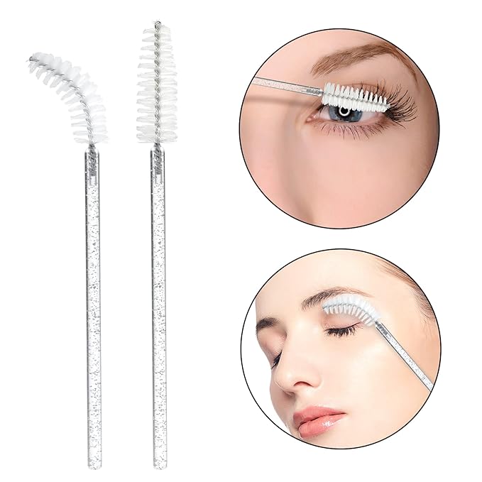 G2PLUS 300PCS Crystal Mascara Wands, White Eyelash Brush Applicator, Disposable Spoolies Makeup Kits for Applying Mascara, Lash Extensions and Eyebrow Brush