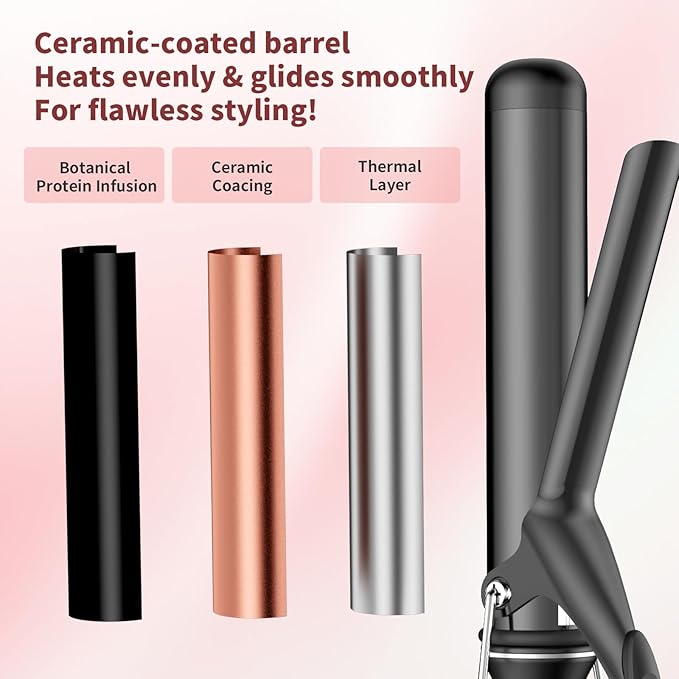 1 1/2 Inch Curling Iron, Tourmaline Ceramic Extra Long Barrel Curling Iron 1.5 Inch with Auto Shut-Off, Dual Voltage 110-240V Hair Curler Suitable for Travel, Including Glove