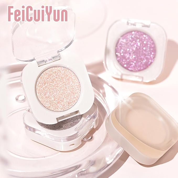 Glitter Shimmer Sparkle Eye Shadow Palette Makeup for Old Women, Pearl White Silver Glitter Shimmer Metallic Holographic Iridescent Cream Iridescent Single Monochrome Eyeshadow Makeup, 11