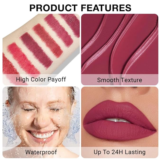 evpct Silky Lip Liner Pencil Retractable, Plum Red Smooth Lip Liner Creamy Velvet Lipliner Long-Lasting for Korean Makeup Contouring Matte Lip High Pigmented Rich Colors Crayon Lipstick Pen 01