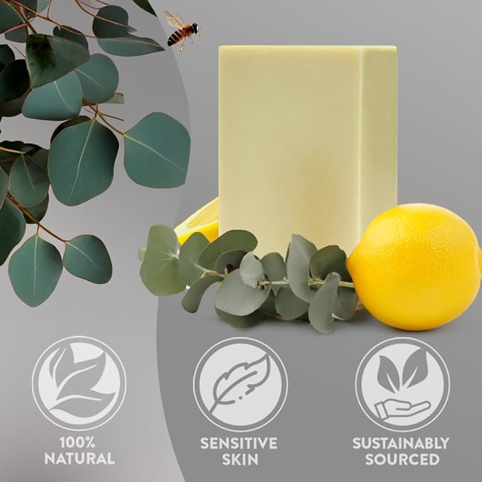 Eucalyptus Lemon Tallow Soap – Grass-Fed Bar with Essential Oil – Fresh & Naturally Energizing – 3 Pack
