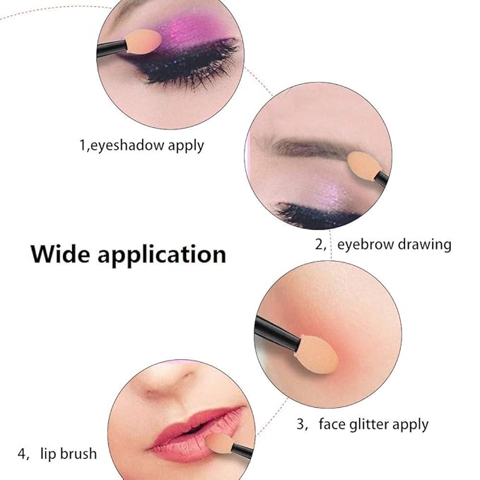 200 Pack Disposable Eyeshadow Brush Sponge Tipped Oval Makeup Tool Dual Sides Eyeshadow Brush Comestic Applicator for Girls Lady Women Daily Beauty(Black)