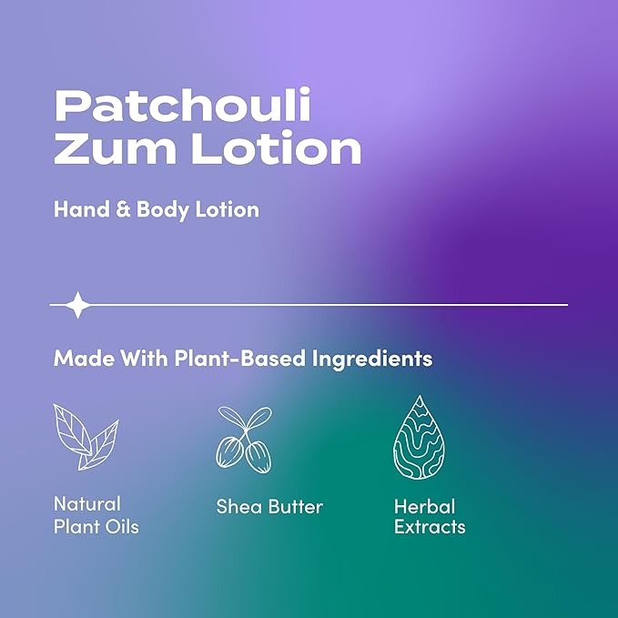 Indigo Wild Zum Hand & Body Lotion - Natural Hand Lotion for Dry Hands - Body Lotion for Women & Men - Body Moisturizers Include Shea Butter, Jojoba Oil & More - Patchouli Scent - 6 fl oz