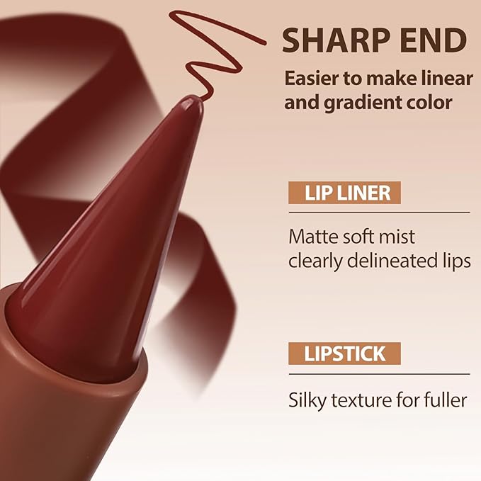 2 in 1 Lip Liner Pencil and Lipstick Lip Combo Set, Matte Nude Black Dark Brown Red Lip Liner, Smooth Creamy Lip Pencil, High Pigmented Non-Smudging Waterproof Long Lasting Lip Makeup 02#