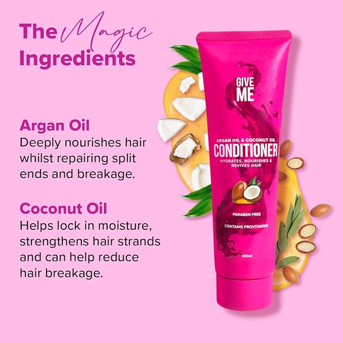 Give Me Cosmetics Conditioner for Dry Hair, Nourishes & Strengthens, Intense Hydration, Argan and Coconut Oil plus Betaine Provitamins B5, Paraben Free