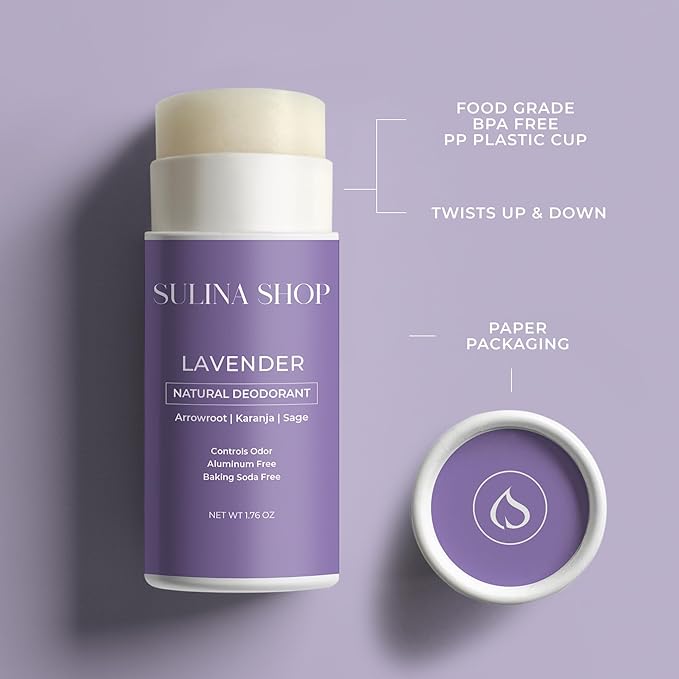 Lavender Natural Deodorant for Women & Men, Aluminum-Free, Baking Soda-Free, 12-Hour Odor Protection, Plant-Based Formula - Soothing Lavender Scent, Gentle on Sensitive Skin