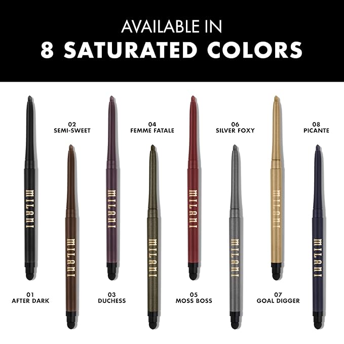 Milani Stay Put Eyeliner - Goal Digger (0.01 Ounce) Cruelty-Free Self-Sharpening Eye Pencil with Built-In Smudger - Line & Define Eyes with High Pigment Shades for Long-Lasting Wear
