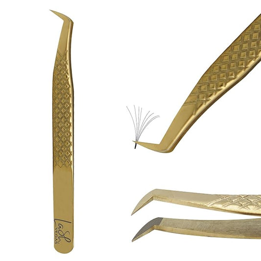 Slim Curved Bootie Tweezer - Diamond Grip Lash Tweezers for Eyelash Extensions - Fiber Tip Lash Tweezers for Classic & Volume Lash Extensions – Gold