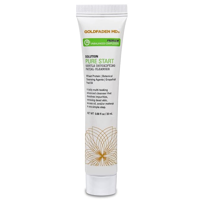 GOLDFADEN MD Pure Start Gentle Detoxifying Natural Facial Cleanser Grapefruit Peel Oil, Organic Red Tea Extract, Seaweed Extract, Rose Hip Seed Oil TRIAL .67 Fl Oz