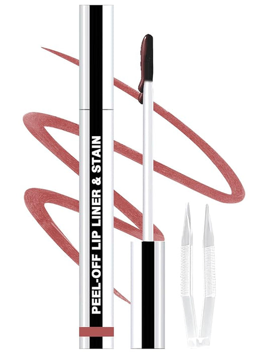Lip Liner Stain Peel Off with Tweezer, Long Lasting Matte Lip Tattoo, Highly Pigmented Color Lip Tint Makeup, Waterproof, Transfer-proof Lipstain for Women, for All Skin Types Rose Pink