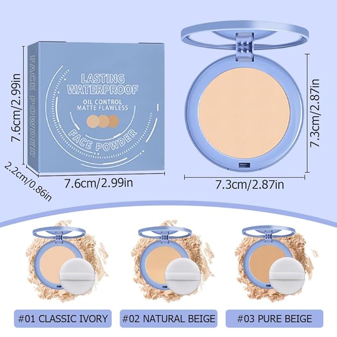 Matte Perfection Pressed Powder, Oil Control Face Pressed Powder, Waterproof Long Lasting Finishing Compacto to Achieve a Flawless Matte Complexion (Classic Ivory, 0.35 FL OZ)