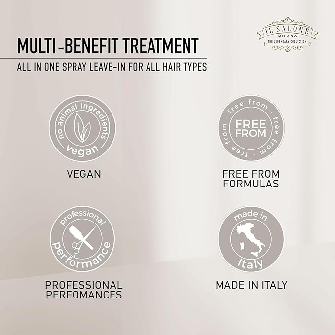 Il Salone Milano Professional 12-In-1 Leave In Hair Treatment - Heat Protectant + Detangling Spray with Frizz Control - Repairs Hair Breakage with Olive & Almond Oil (200 ml)