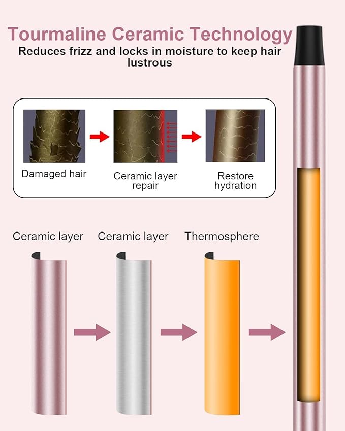 3/8 Inch Curling Iron, Small Curling Wand for Short & Long Hair, Ceramic Wand Curling Iron with 2 Temperature, Instant Heat Up, Christmas Birthday Gifts for Women
