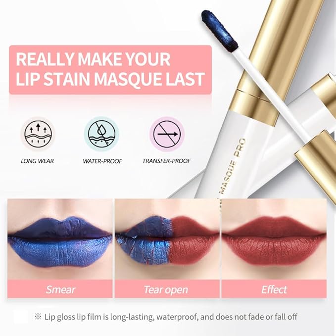 Matte Liquid Lip Gloss Peel Off Masque - Peel Off Lip Stain Tattoo, Long Lasting Waterproof Transfer-proof Lip Mask Lip Stain Peel Off Lip Gloss, Peel Off Lip Tint for Lip Makeup-Maple Mocha07#
