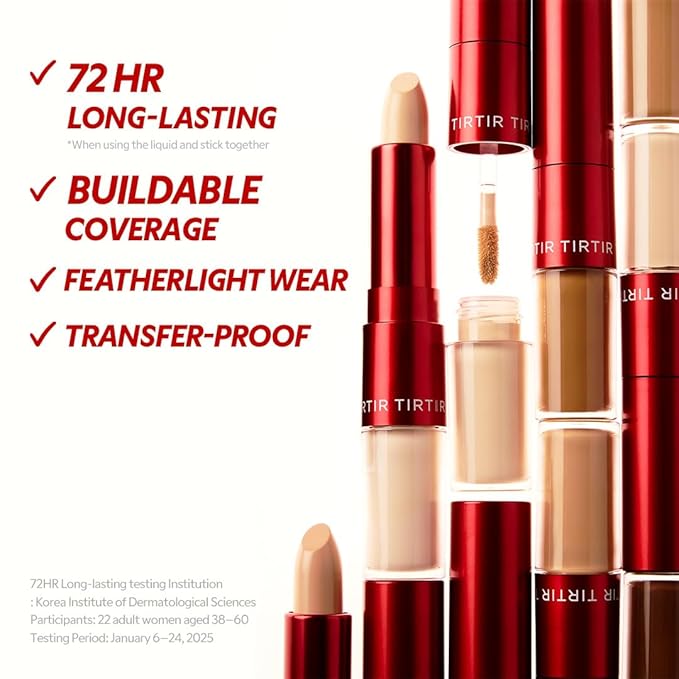 TIRTIR Glide&Hide Blurring Concealer - Creamy texture, Conceals dark circles and wrinkles, Dual formula (liquid tip & balm stick), Long-lasting wear, Korean Makeup, #7.5W, 0.28 Oz