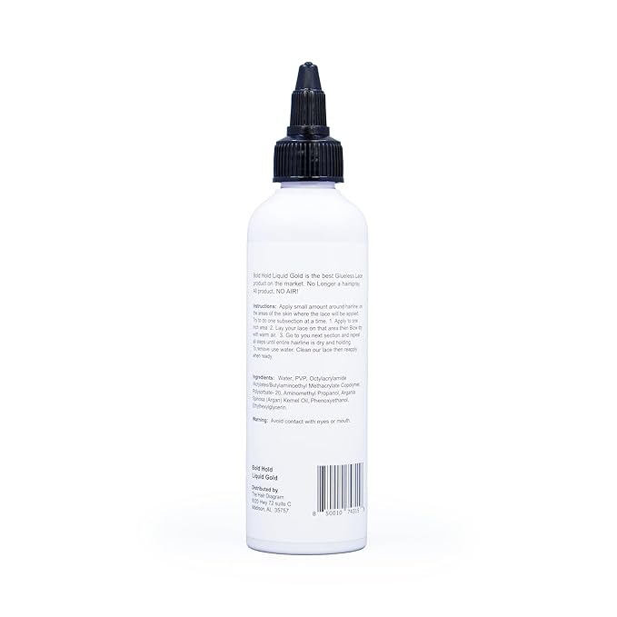 The Hair Diagram - Bold Hold Liquid Gold Reloaded - Glueless Lace Gel - Temporary Hold for Wigs and Hair Systems - Styling Agent for Baby Hairs - Non Toxic - Water Based Formula - 4oz