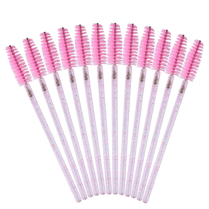 G2PLUS 300PCS Crystal Eyelash Brushes, Pink Disposable Mascara Wands Makeup Applicator, Adjustable Lash Spoolies for Eyelash Extensions and Eyebrow Brush