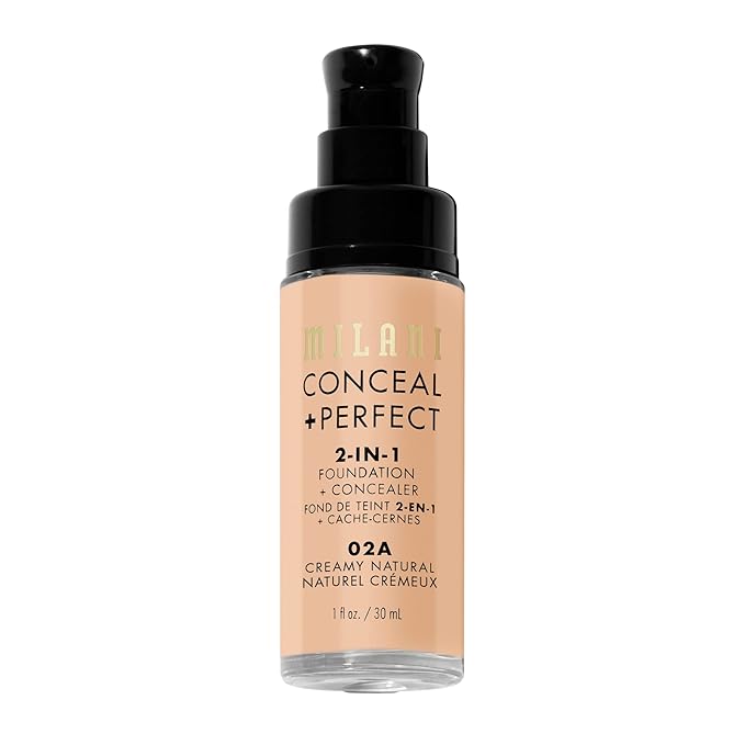 Milani Conceal + Perfect 2-in-1 Foundation + Concealer for a Flawless Complexion, Under Eye Corrector, Cover Redness and Imperfections, Waterproof and Sweatproof - Creamy Natural