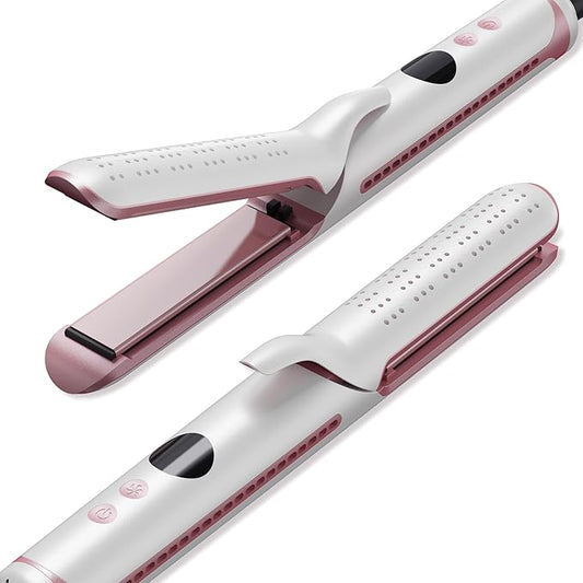 Airflow 2-in-1 Hair Straightener & Curler, Titanium Flat Iron with 360° Cooling Vents for Style Locking | Dual Voltage for Travel, 5 Heat Settings, Auto Off & 15s Fast Heat-Up