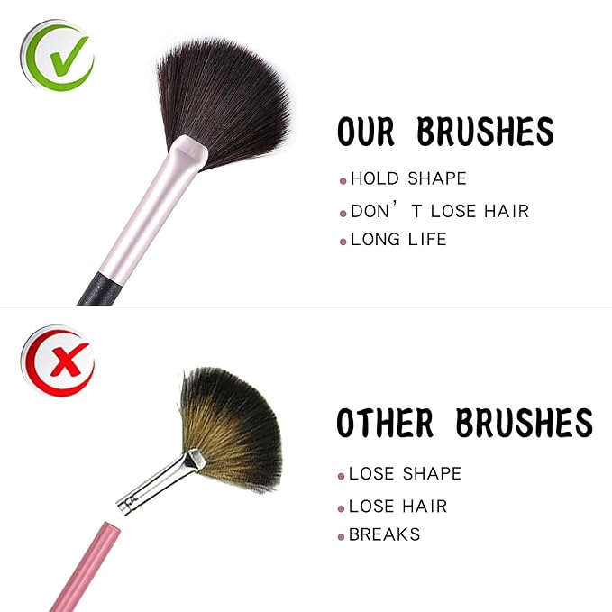 ENERGY Fan Brush Professional Blush Brush Soft Vegan Synthetic Makeup Brush for Face Highlighting,Buffing and Blending with Powder Cream Cosmetics Blusher Highlighter Applicator