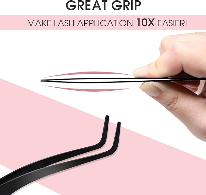 Lash Applicator Tool DIY Eyelash Applicator Stainless Steel Curved Eyelash Tweezers for Cluster Lashes (Black)