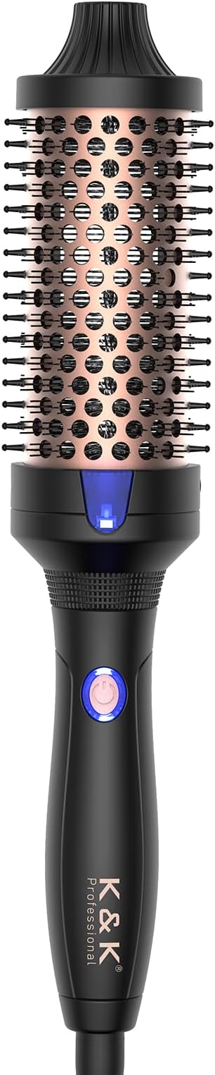 K&K 1.77 Inch Heated Curling Brush with Ceramic Tourmaline Ionic Technology for Volumizing and Loose Curls (Black)