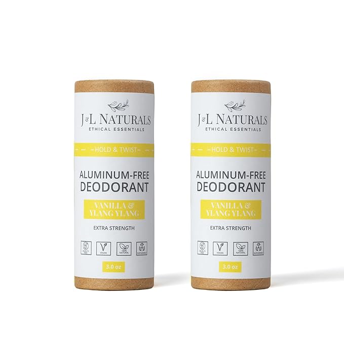 J&L Naturals Aluminum Free Deodorant for Men & Women | 100% Natural Ingredients With Coconut Oil, Shea Butter, & Essential Oils | Sustainable, Eco-Friendly (Vanilla & Ylang Ylang, 3.0 Oz (Pack of 2))