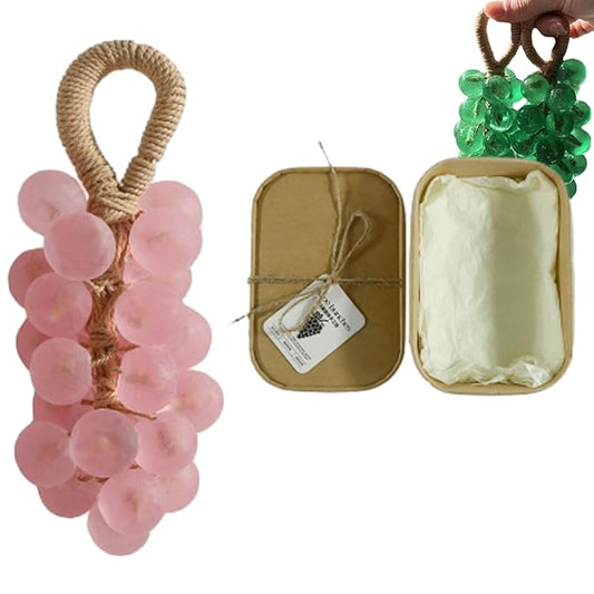 Personalized Original Handmade Crystal Grape Soap, Grape Soap DIY Kit on a Rope, Realistic Grapes Bunch Soaps Fragrance Cleaning for Bath & Gifts (1, Pink(Peach Flavor))