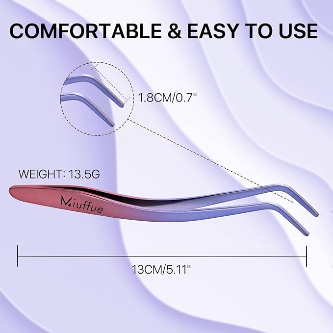 Lash Applicator Tool DIY Eyelash Applicator Stainless Steel Curved Eyelash Tweezers for Cluster Lashes, Purple Gradient