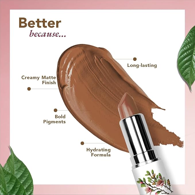 Orga.nic Harv.est Moisture Matte Lipstick - Brown Sugar | Long-Lasting Brown, Creamy Matte Lipstick | Hydrating Formula | Certified Organic Makeup | Cruelty-Free & Vegan, 4gm