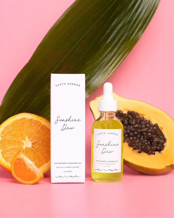 Earth Harbor | SUNSHINE DEW Cleansing Oil - Deep Cleanse & Makeup Remover | Papaya Enzymes and Sea Kelp | 2 fl oz