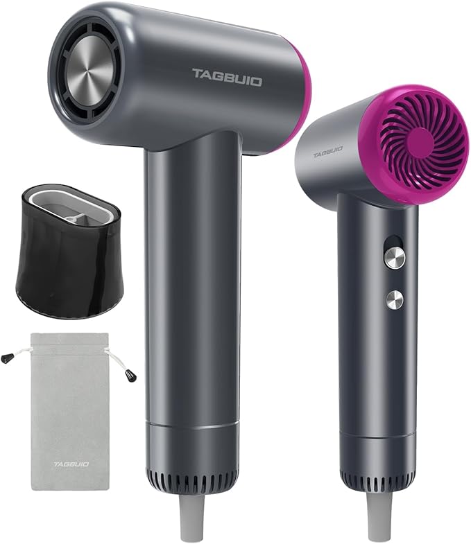 Hair Dryer, TAGBUIO 110,000 RPM High-Speed Hair Dryer for Fast Drying, Thermo-Control Negative Ionic Care, Compact Travel Blow Dryers Magnetic Nozzle, Low Noise Portable Blow Dryers for Home Purple