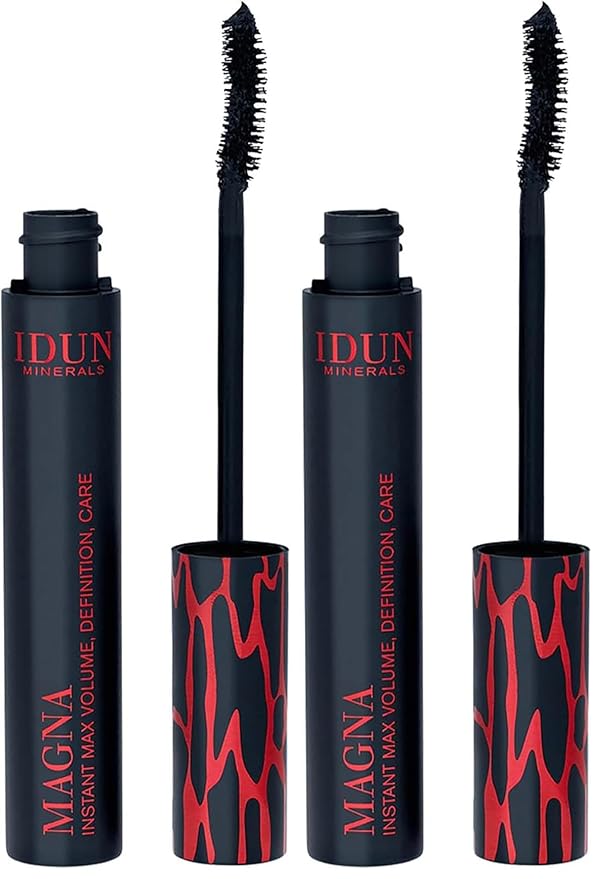 IDUN Minerals Magna Mascara, Volumizing, Clump & Cruelty Free, Lash-Hydrating Mineral Infused with Sunflower Seed Oil & Formulated for Sensitive Eyes, Vegan, 008 Black, 0.44 Oz (Pack of 2)