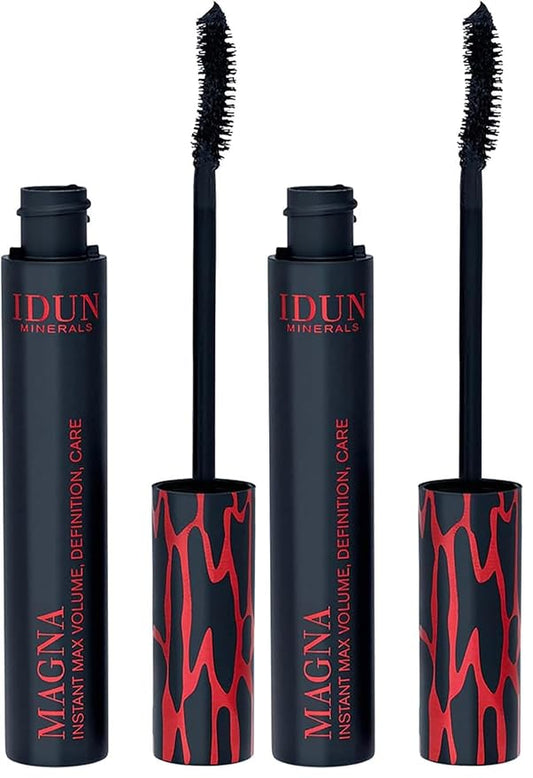IDUN Minerals Magna Mascara, Volumizing, Clump & Cruelty Free, Lash-Hydrating Mineral Infused with Sunflower Seed Oil & Formulated for Sensitive Eyes, Vegan, 008 Black, 0.44 Oz (Pack of 2)