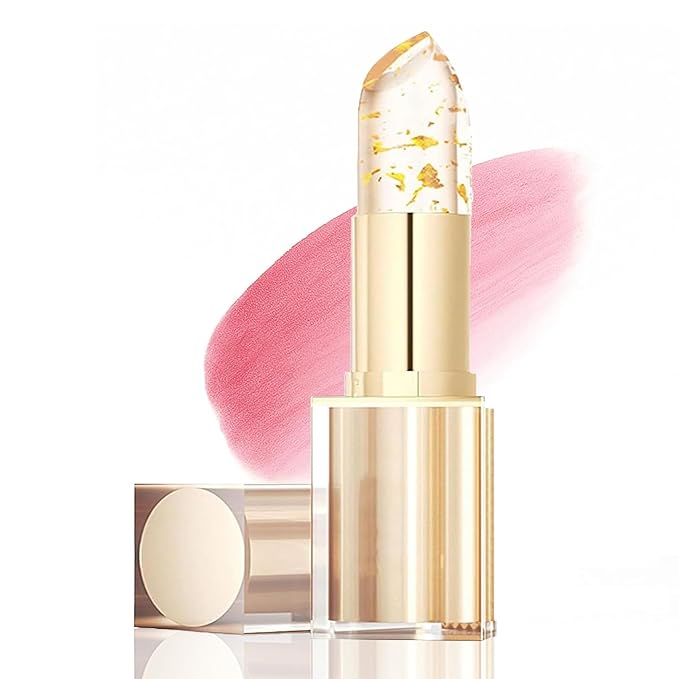 PIN&WEI Color Changing Lipstick, Gold Crystal Ph Lipstick Color Changing, Long Lasting Moisturizing Glossy Shine Lip Gloss, Deep Nourishment (1pcs)