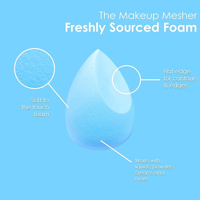 The Makeup Mesher- 2 Piece Makeup Blender Cruelty & Latex-Free, Streak-Free Highly Dense Large and Mini Travel Beauty Sponge from GK (1, Sky Blue)