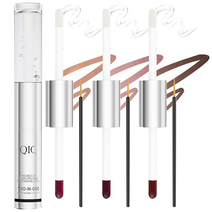 3Pcs Peel Off Lip Gloss Tattoo and Lip Oil Dual-Ended Combo, Lip Stain Peel Off Masque, Waterproof & Transfer-Proof Matte Lip Tattoo with Lip oil for All Skin Type