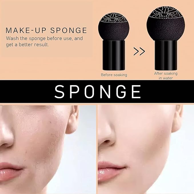 CC Cream Foundation Mushroom Head Air Cushion Face Makeup Moisturizing Concealer Waterproof Oil Control Long-Lasting Nude Makeup Even Skin Tone for All Skin Types (Nature)