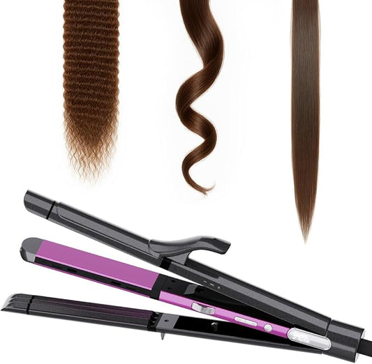 3 in 1 Hair Straightener, Curling Iron, Flat Iron & Hair Crimper Tool – Ceramic Plates, Dual Voltage,PRITECH Professional Hair Tool Fast Heating Hair Styling Tool for Women, Salon or Travel Use