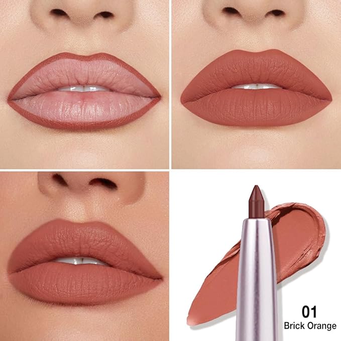 Matte Cream Orange Retractable Lipliner Pencil, Highly-Pigmented lip pencil, Long Lasting Waterproof Makeup Crayon for Lip Liner and Eye Liner, Smooth and Creamy, Rich Colors, Smooth Application, 01#