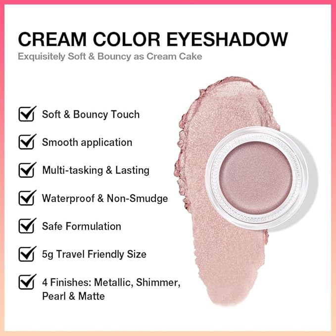 Kaely Single Cream Eyeshadow Pot, Champagne Shimmer Eye Shadow for Older Women High Pigmented Waterproof, Natural Eyeshadow Palette Makeup Brightener, sombras en crema para ojos, Blendable, 17